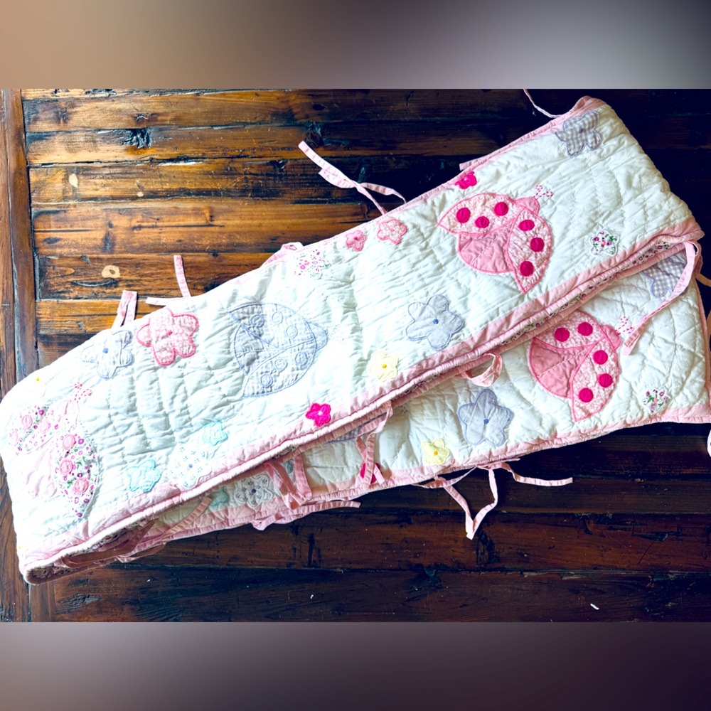 Pottery Barn Kids Pink and Cream Quilted Bumper